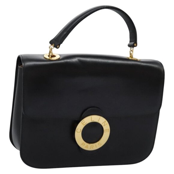 CELINE Hand Bag Leather Black Gold Auth mr1085 - Picture 1 of 16